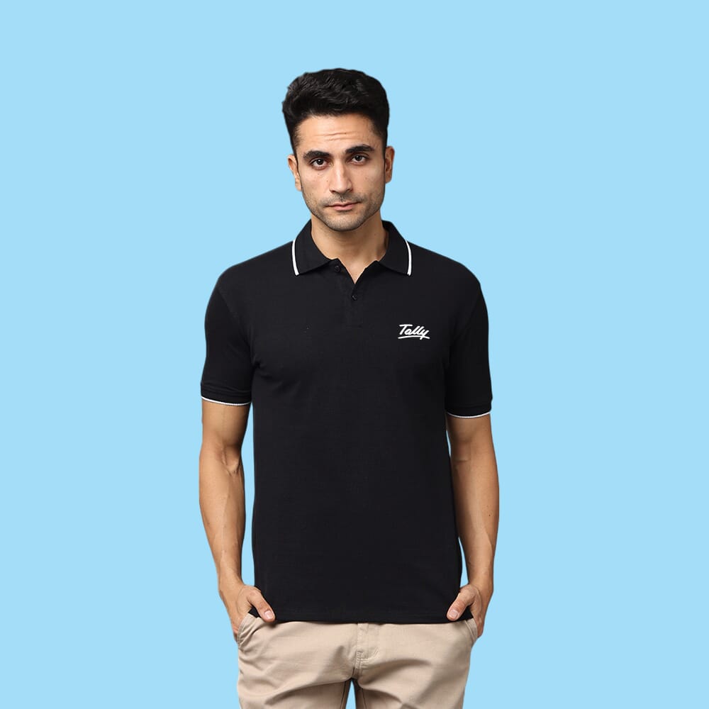 Greys&Blues Pima Collar T-Shirt- Black with White SW